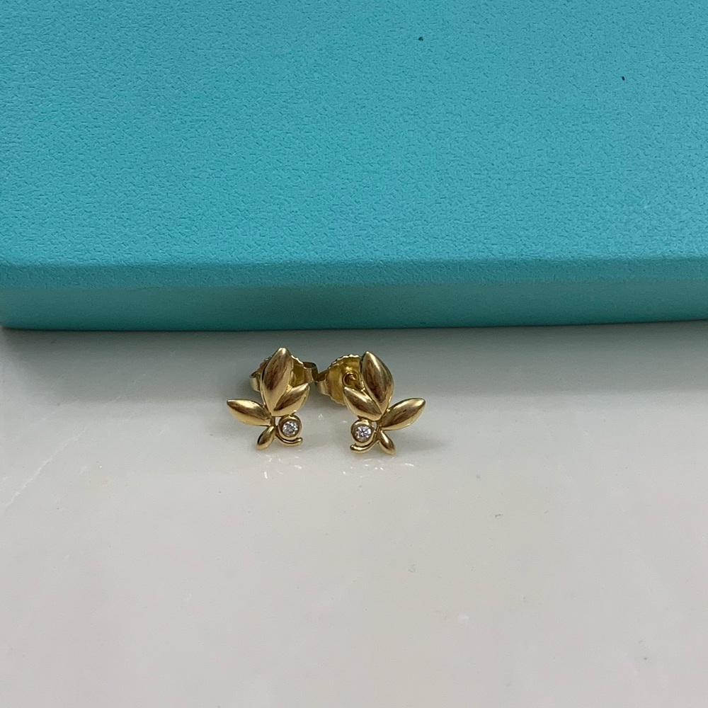 Paloma Picasso 18 K YG Diamond Olive Leaf Earrings